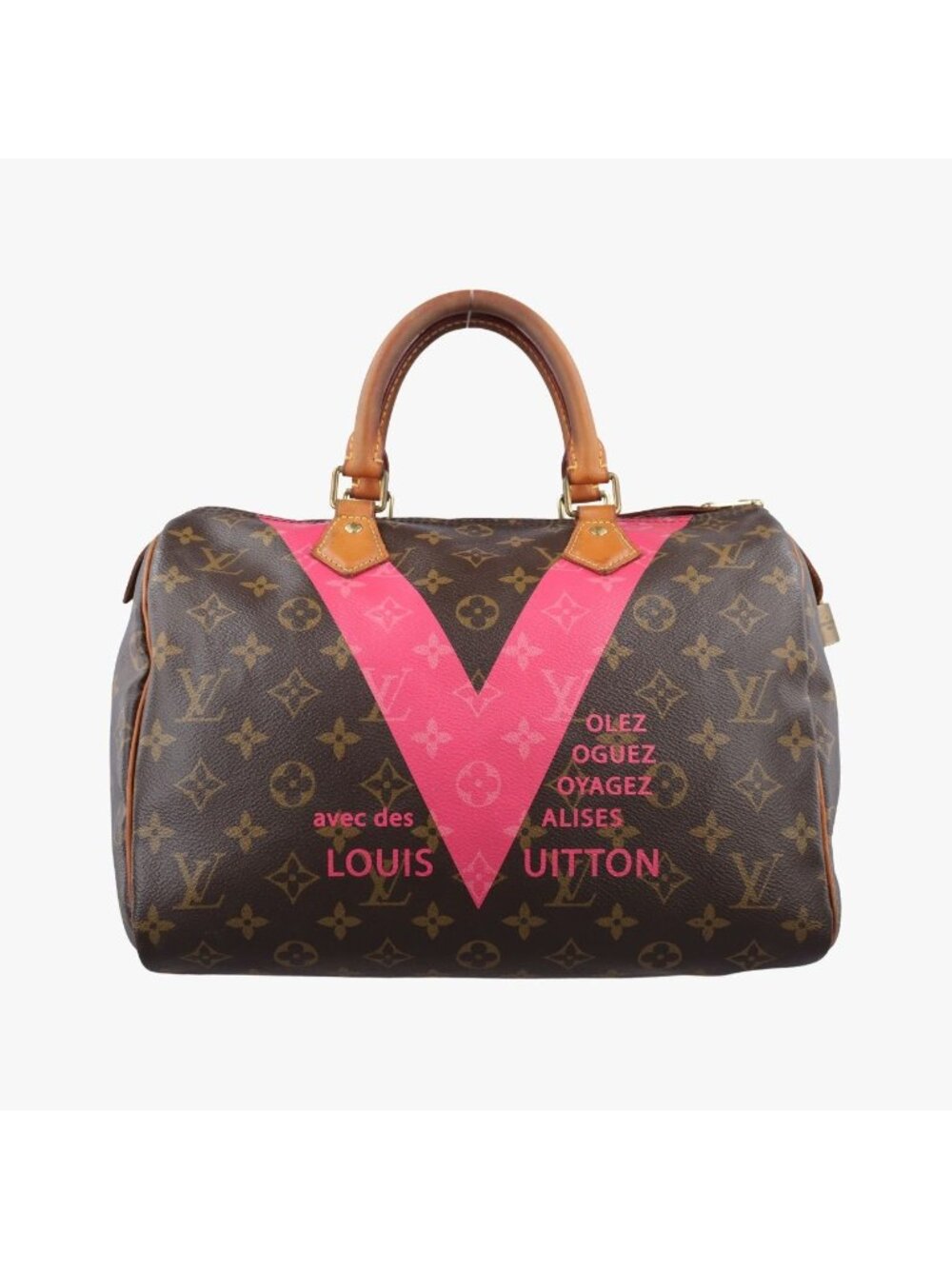 Louis Vuitton Speedy 30 Line Monogram Brown Pink Canvas Handbag